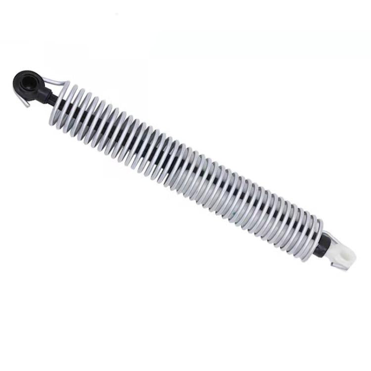 Trunk spring support rod, chrome coil with black pivot bushing and white clips