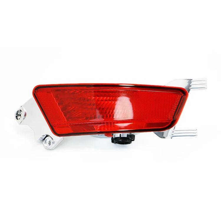 Rear bumper fog light with red rectangular lens and black bulb housing