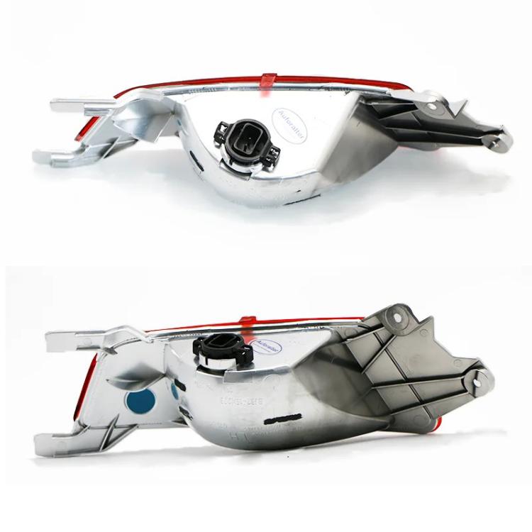 Rear bumper fog light housing with wiring connector and mounting clips