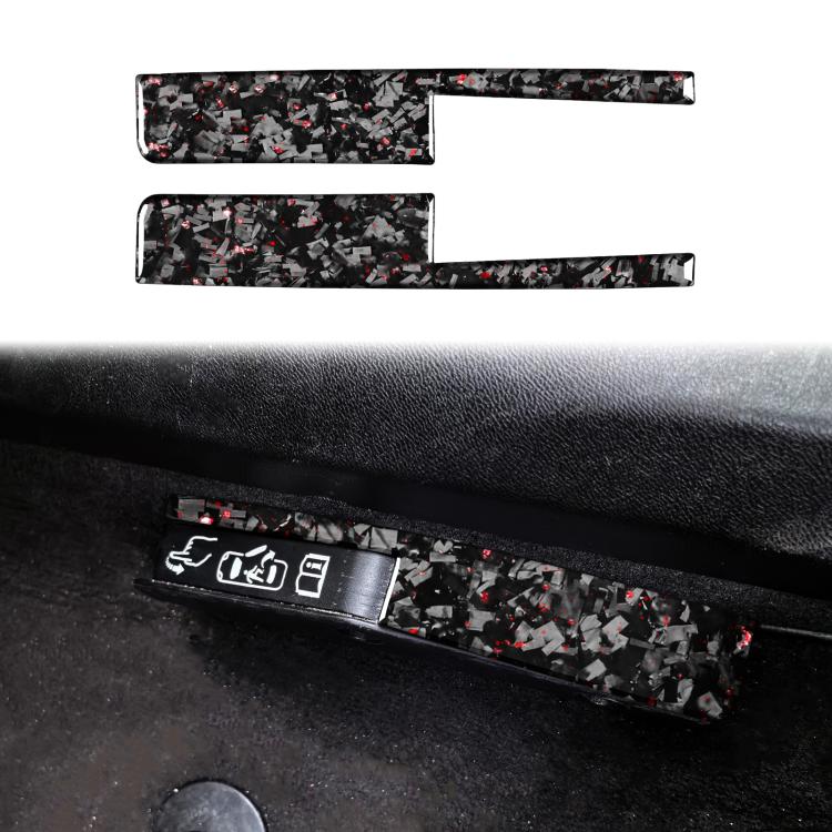 2-piece door lock switch decorative sticker set, black carbon-fiber style with red specks