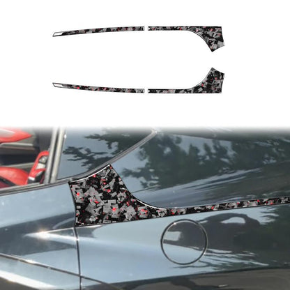 Set of rear side car stickers, forged carbon fiber look, red highlights, left and right
