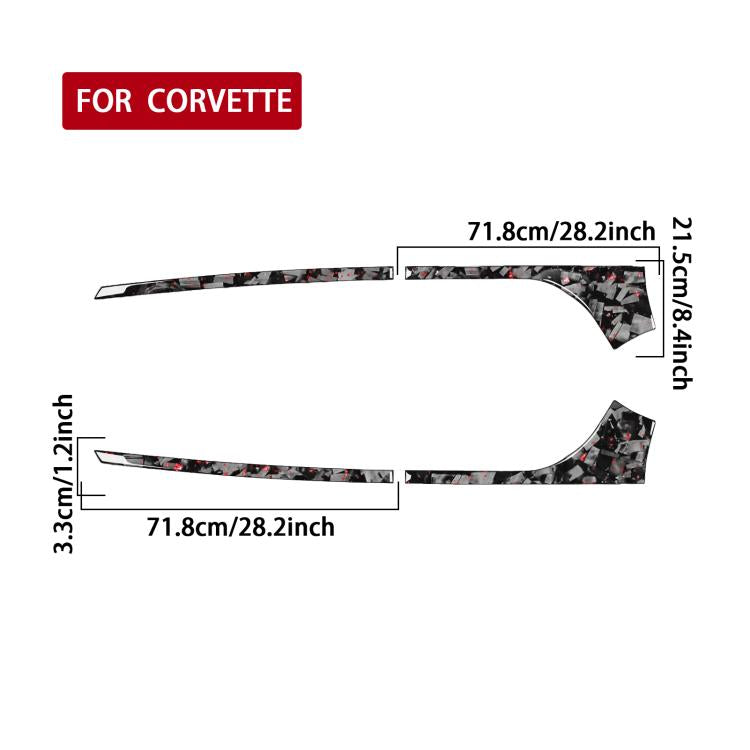 Set of rear side car stickers with carbon fiber pattern, red highlights, left/right