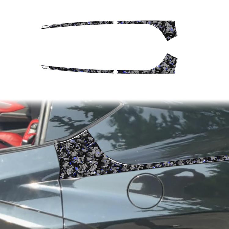 Set of rear side car stickers with carbon fiber pattern, blue highlights, left/right