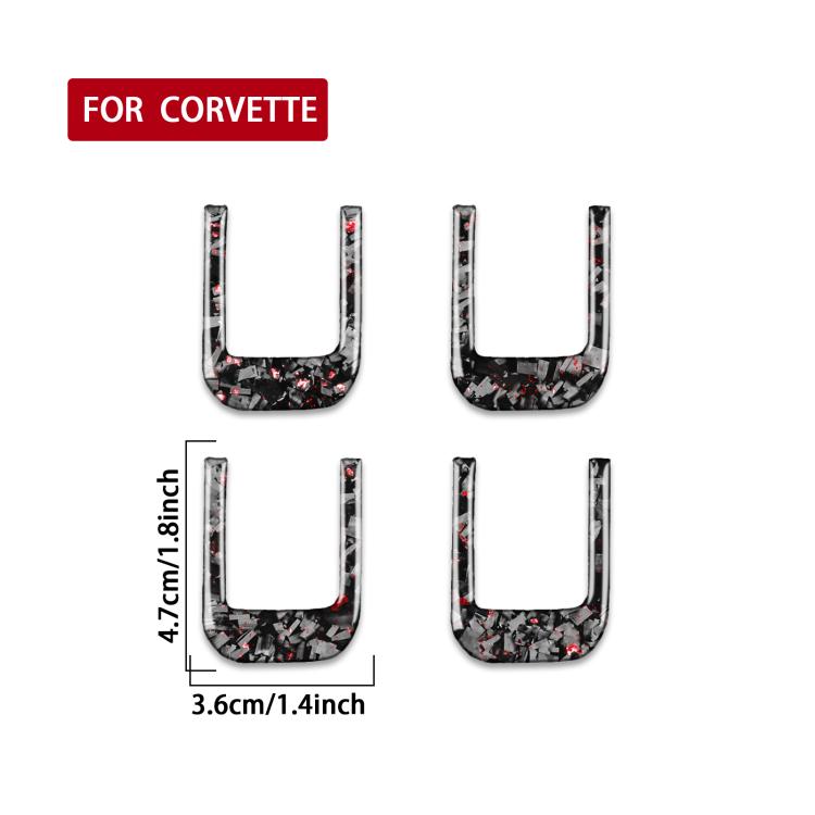 Car sun visor U-shaped decorative stickers, four-pack with carbon-fiber style, red/black flecks