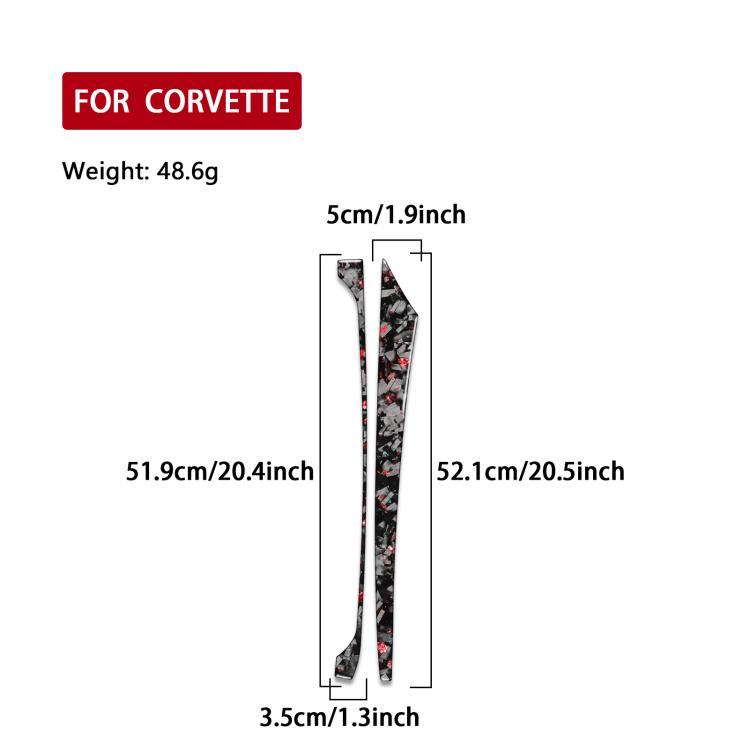 Two long center console side sticker strips, black carbon-fiber with red accents