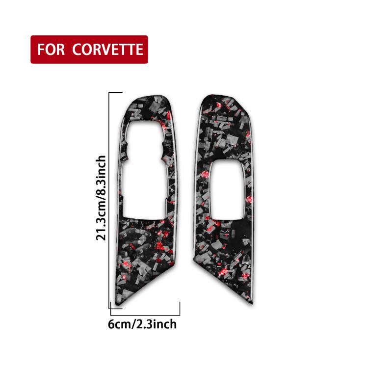 Red carbon-fiber style window lift stickers, 2-piece left driver set, size 6cm x 21.3cm