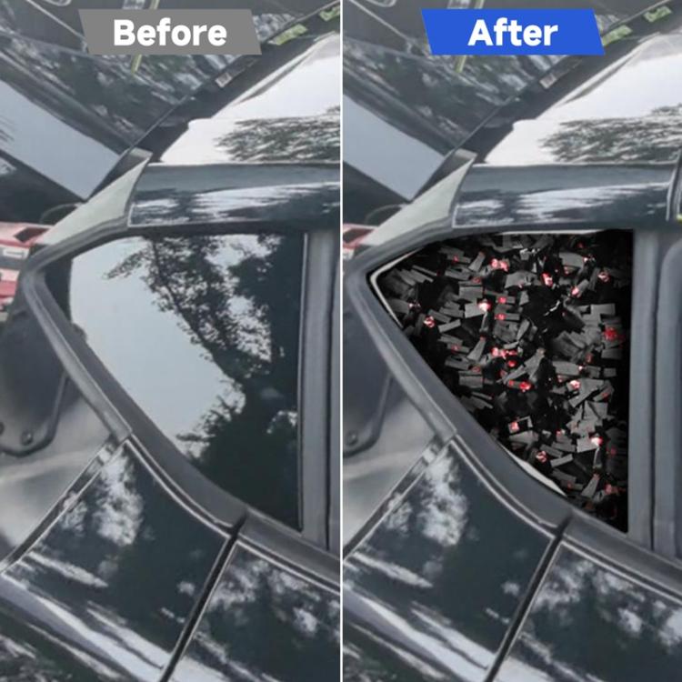Black forged carbon fiber triangle window decals with red reflective flake finish