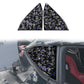 Set of two black forged carbon fiber triangle window decals with blue reflective flakes