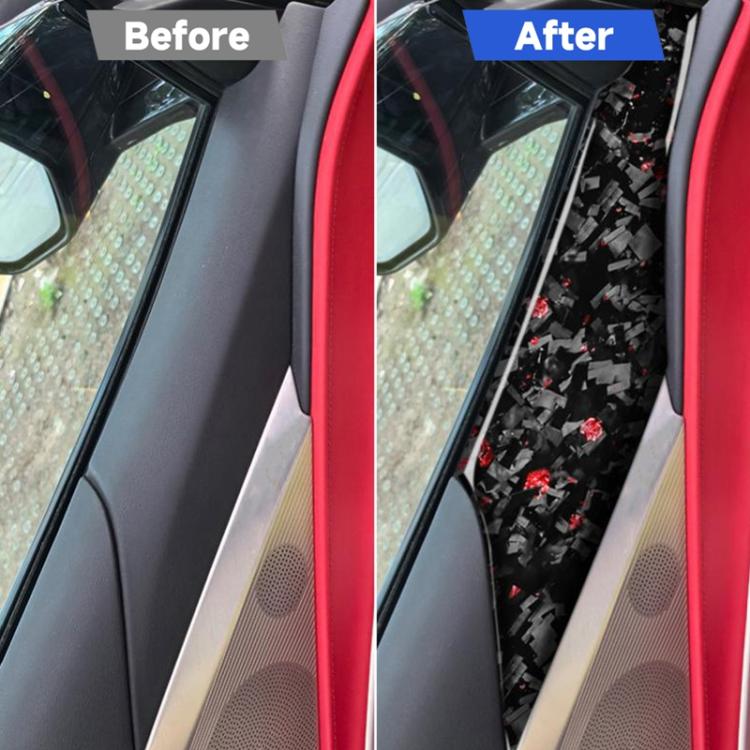 Door panel decal set in black carbon-fiber look with red flecks near speaker area