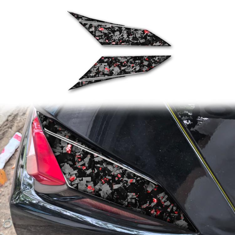 Carbon fiber taillight side sticker set with red mosaic accents, curved overlays