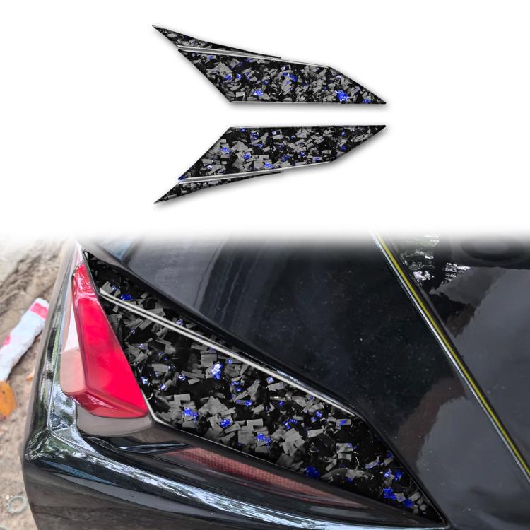 Carbon fiber taillight side sticker set with blue mosaic accents, curved overlays