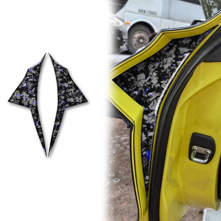 Pair inside door decorative stickers, black carbon-fiber style with blue details