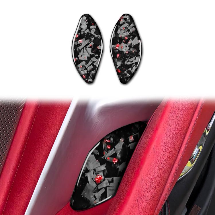 2-piece door bowl sticker set, black carbon fiber pattern with red highlights, left/right