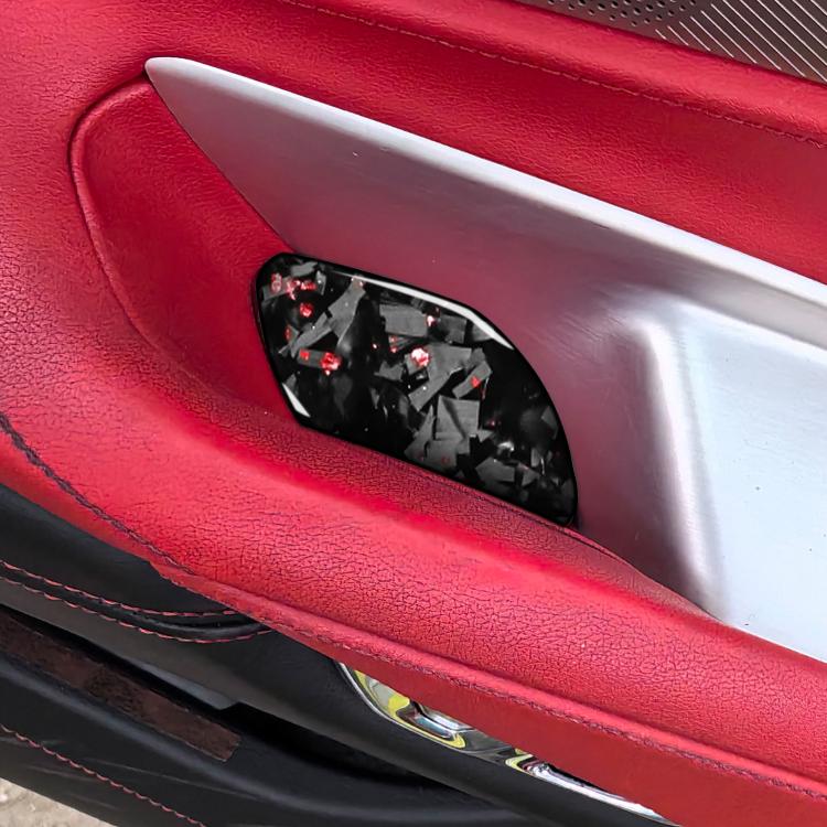Right door inner bowl sticker, black carbon fiber pattern with red accents