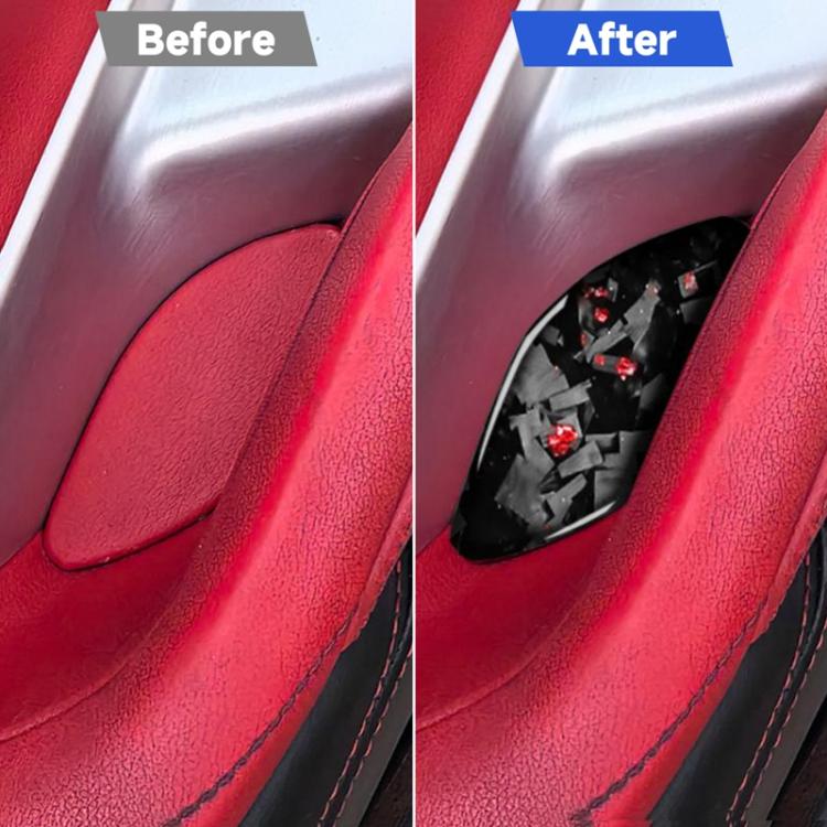 Door bowl sticker set shown after installation: black carbon fiber with red highlights