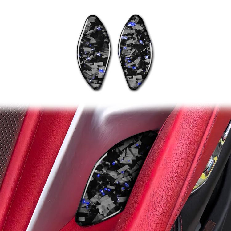 2-piece door bowl sticker set, black carbon fiber pattern with blue highlights, left/right