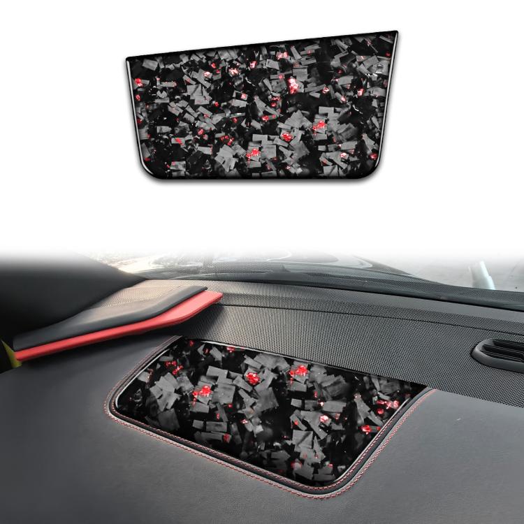 Carbon fiber-look seat panel sticker with red accents, shaped for passenger side