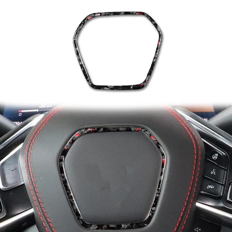Carbon fiber steering wheel frame sticker, black with red trim stitching accent