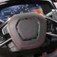 Steering wheel frame sticker, carbon fiber trim with red perimeter stitching detail
