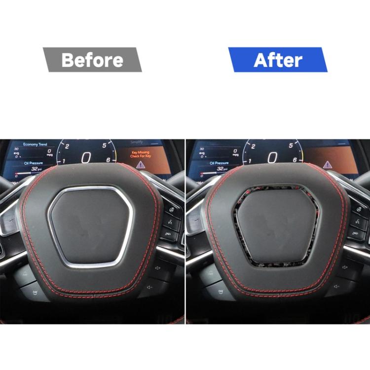 Before-and-after: steering wheel frame sticker with red carbon fiber edge trim