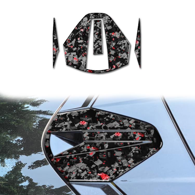 Carbon fiber rear roof camera decorative sticker set, black with red foil details