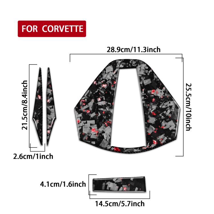 Rear roof camera decorative sticker set with black-and-red pattern; size guide