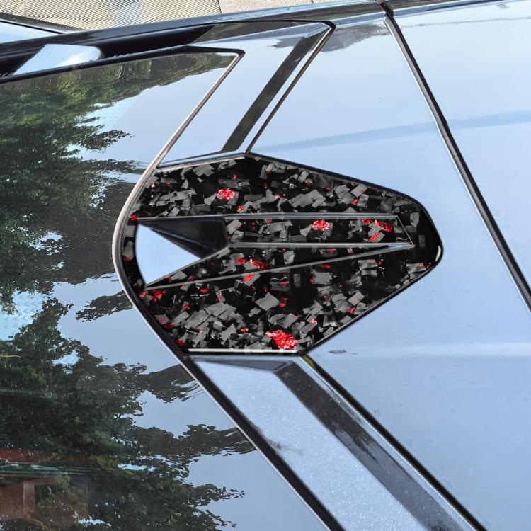 Rear roof camera decorative sticker on vehicle, black with red foil pattern
