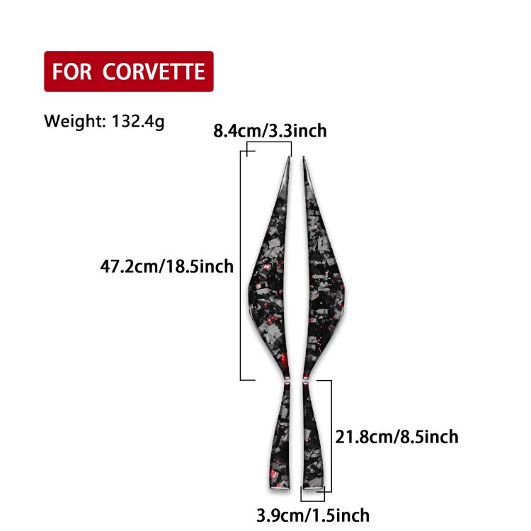 Black carbon-fiber style door armrest side sticker set with size measurements diagram