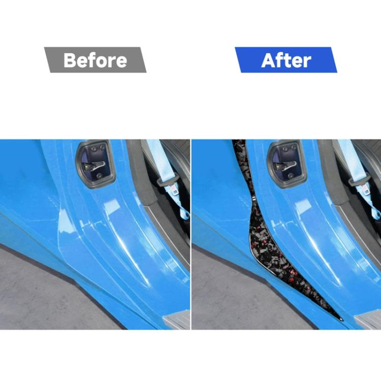 Before and after view of black carbon-fiber style door armrest side sticker set