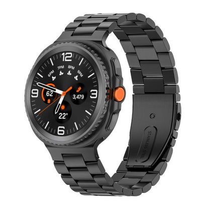 Black stainless steel three-bead watch band shown attached to a smartwatch.