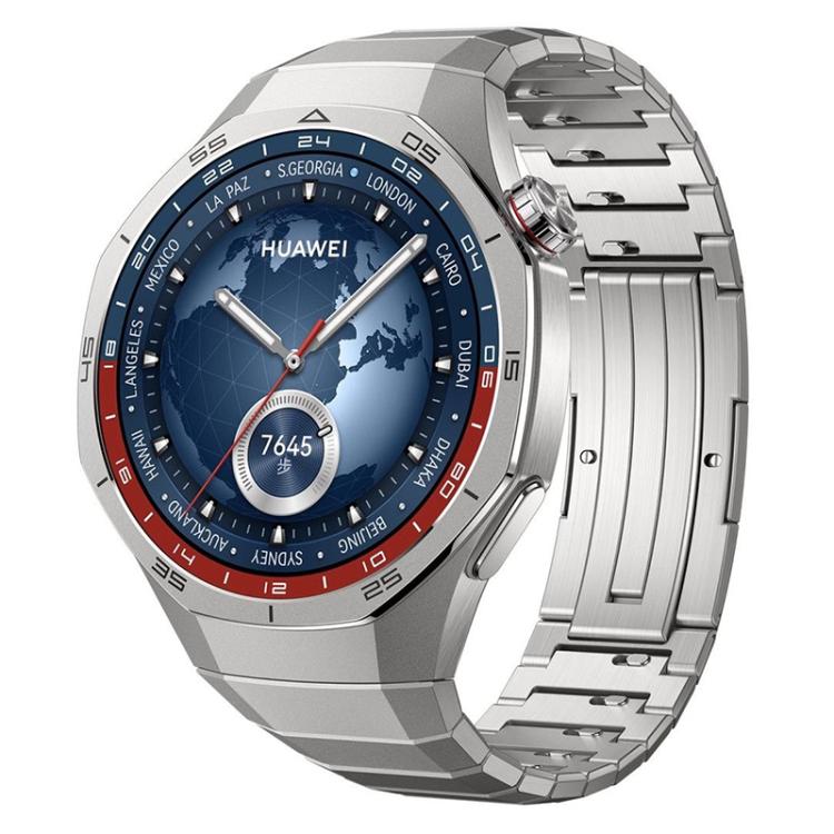 Silver stainless steel watch band with a Huawei smartwatch