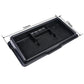 Car dashboard storage box with size measurements, black tray with textured inserts