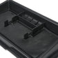 Black dashboard storage box interior with textured mat and raised storage slots