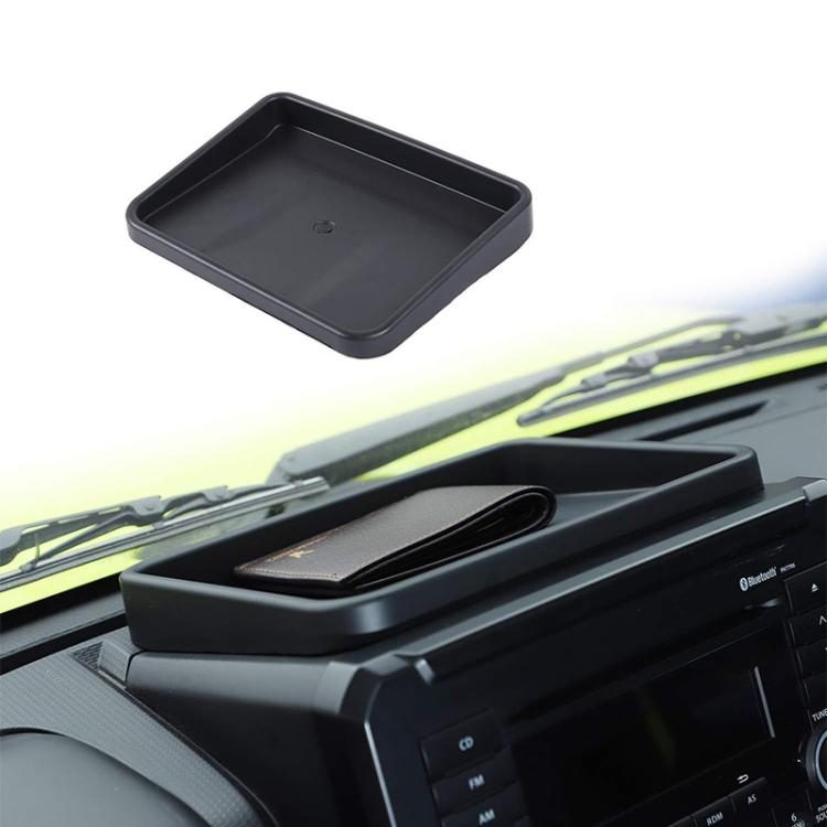 Black square dashboard storage tray with raised edges, for car interior