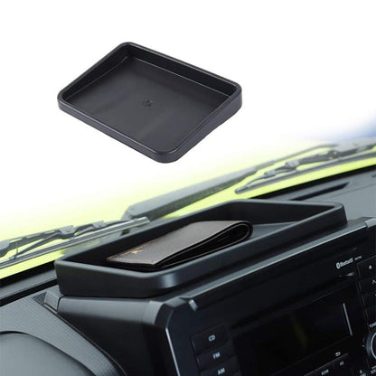 Black square dashboard storage tray with raised edges, for car interior