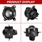 Black round dual-lens fog light housing with mounting bracket tabs