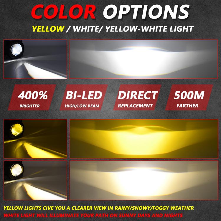 Fog light projector beam lens with black housing and visible light output patterns