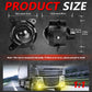 Dual-lens fog light projector with side bracket and front round lens, shown with size