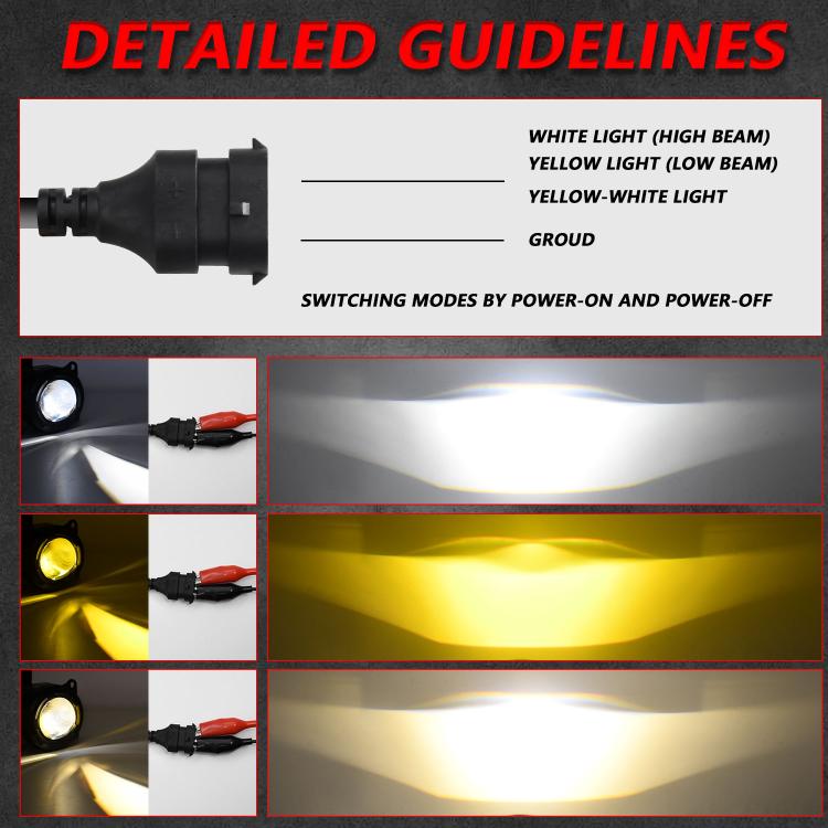 Fog light projector with dual-beam lens arrangement and wiring connector leads