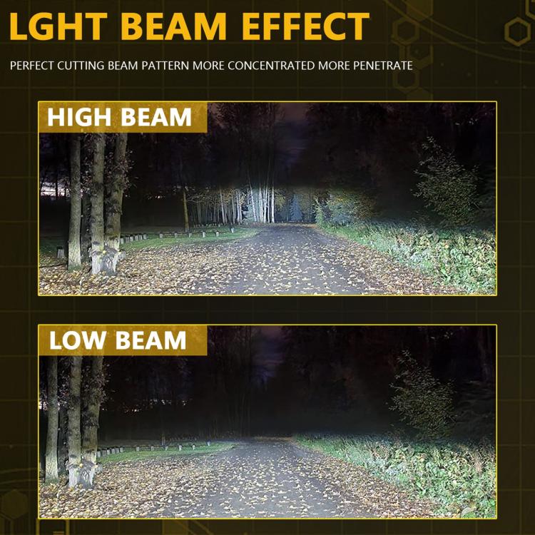LED headlight light beam effect panels labeled high beam and low beam