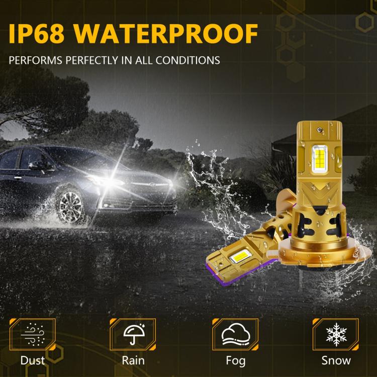 Gold LED headlight bulb with water splash for IP68 waterproof protection