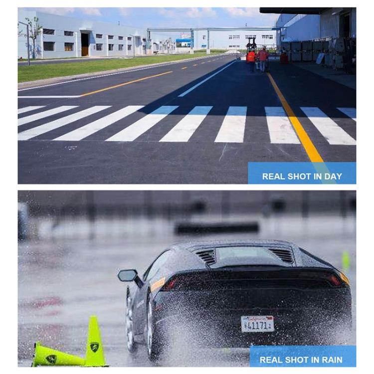 Dash cam footage previews for day and rainy conditions with road lane markings