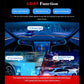 ADAS dash cam interface graphic with speed and lane-style warning prompts
