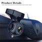 Hidden dash cam front close-up, black casing with wide-angle lens