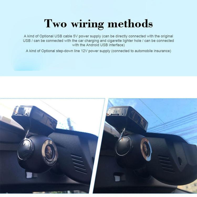 Hidden dash cam installed near dashboard, shows two wiring connection methods