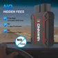 Compact OBD2 diagnostic scanner with red lines and black rugged body