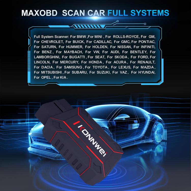 KONNWEI MAXOBD OBD2 scanner with front connector and red light stripes