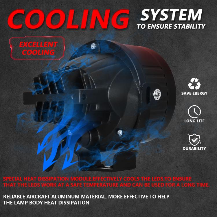 Black dual-lens fog light projector with cooling vents and side mounting tabs