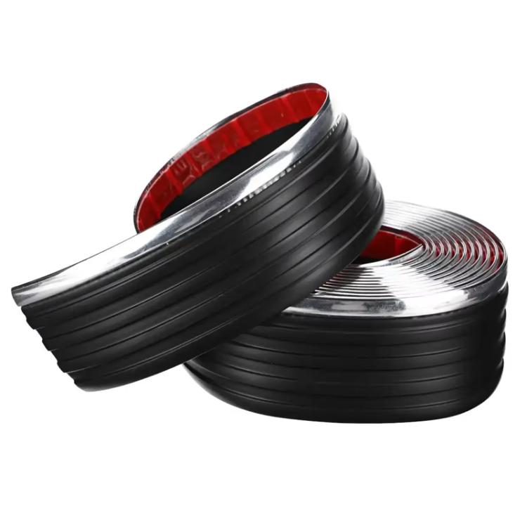 Black self-adhesive anti-collision strip with red reflective edge.