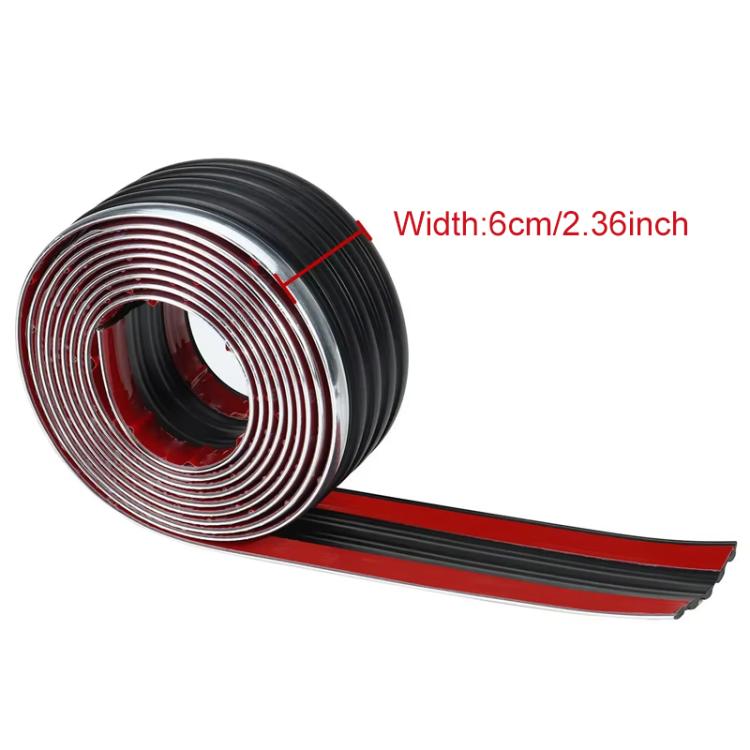 Rolled black anti-collision strip with red reflective border and silver underside.